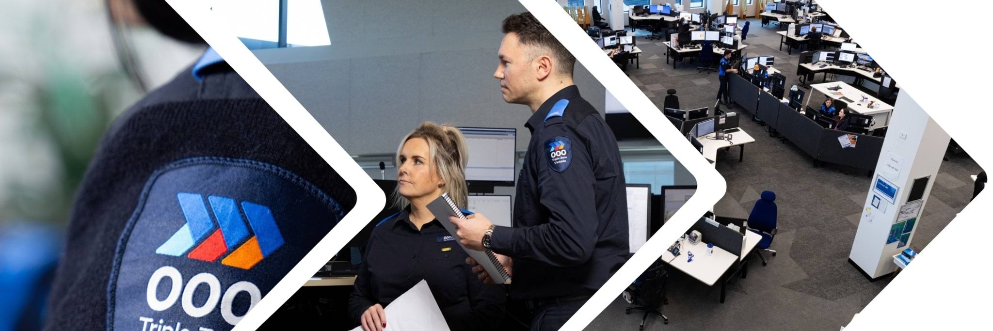 Triple Zero Victoria Corporate Plan front page with uniform staff and operations floor pictured.